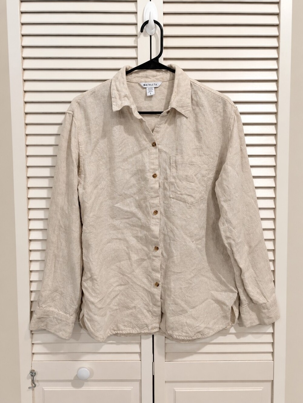 Athleta Beige Linen Like Button Down Shirt Size 6